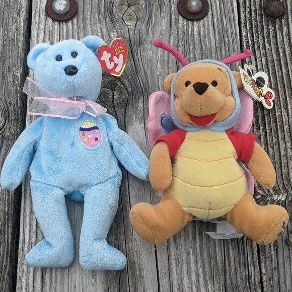Ty and Disney Other - Ty Easter Egg Beanie Baby and Butterfly Easter Pooh Bear Vintage Bundle Set of 2